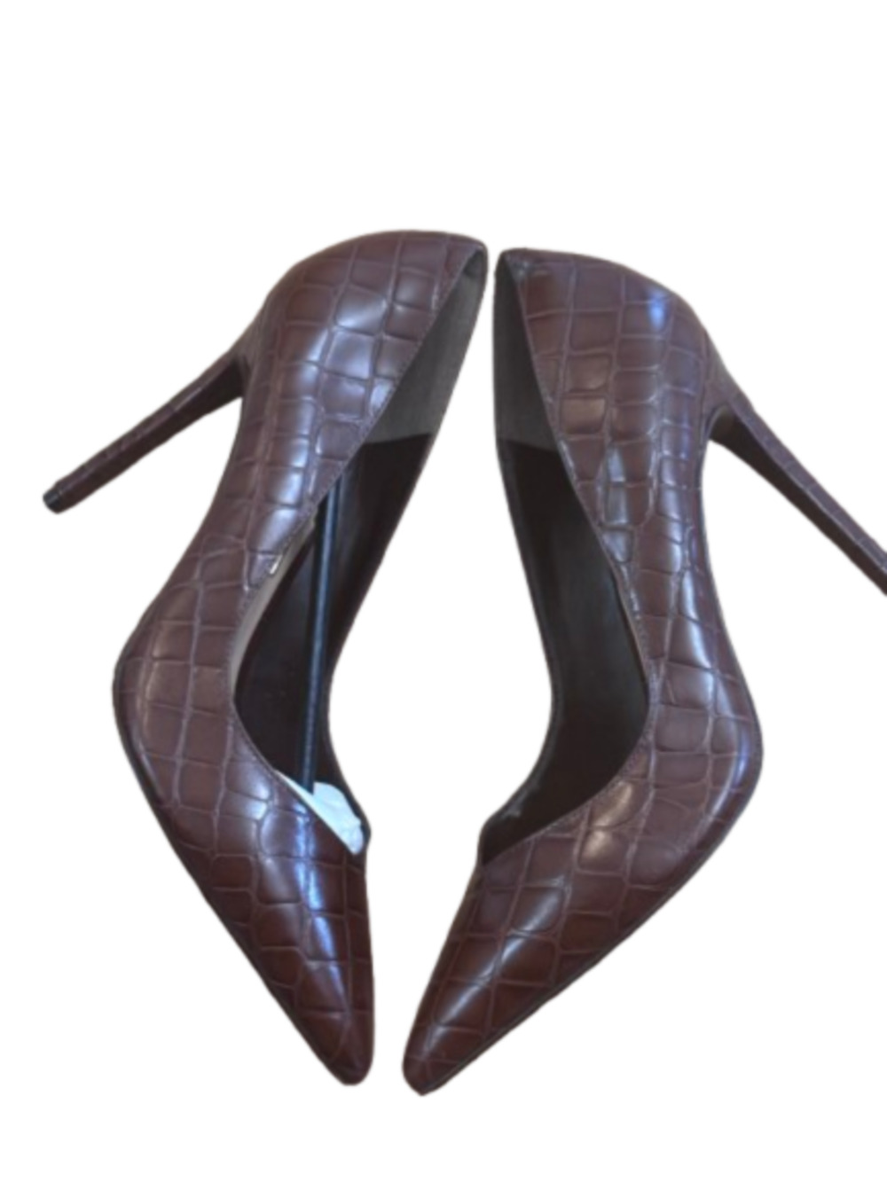 UZO Croc Embossed Leather Stiletto Pumps Brown